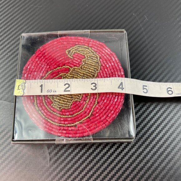 NEW Waterford Fine Linens Set Of 4 Beaded Seahorse Coasters 4" Round Red & Gold - Picture 5 of 6